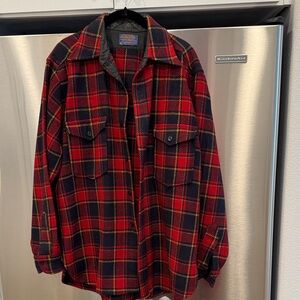 Pendleton Red, Black & Yellow Plaid Wool Shirt Jacket